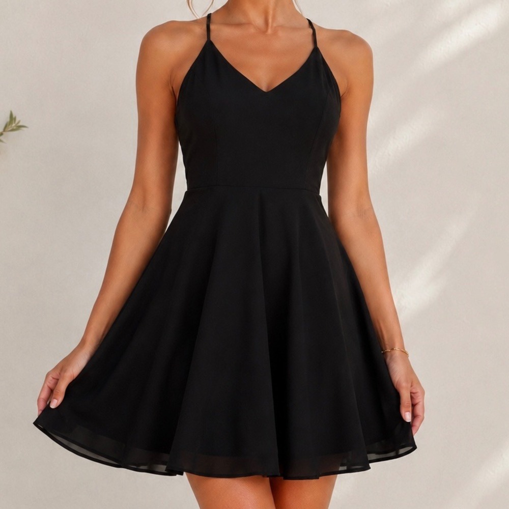 Express Black Fit & Flare Halter Mini Dress Size 6 Sleeveless Cocktail Party LBD